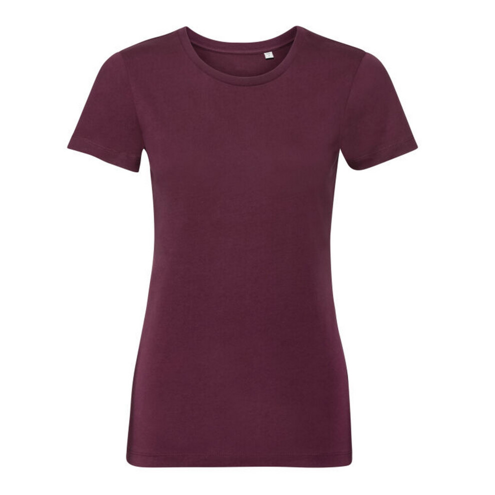 (L, Burgundy) Russell Womens/Ladies Organic Short-Sleeved T-Shirt