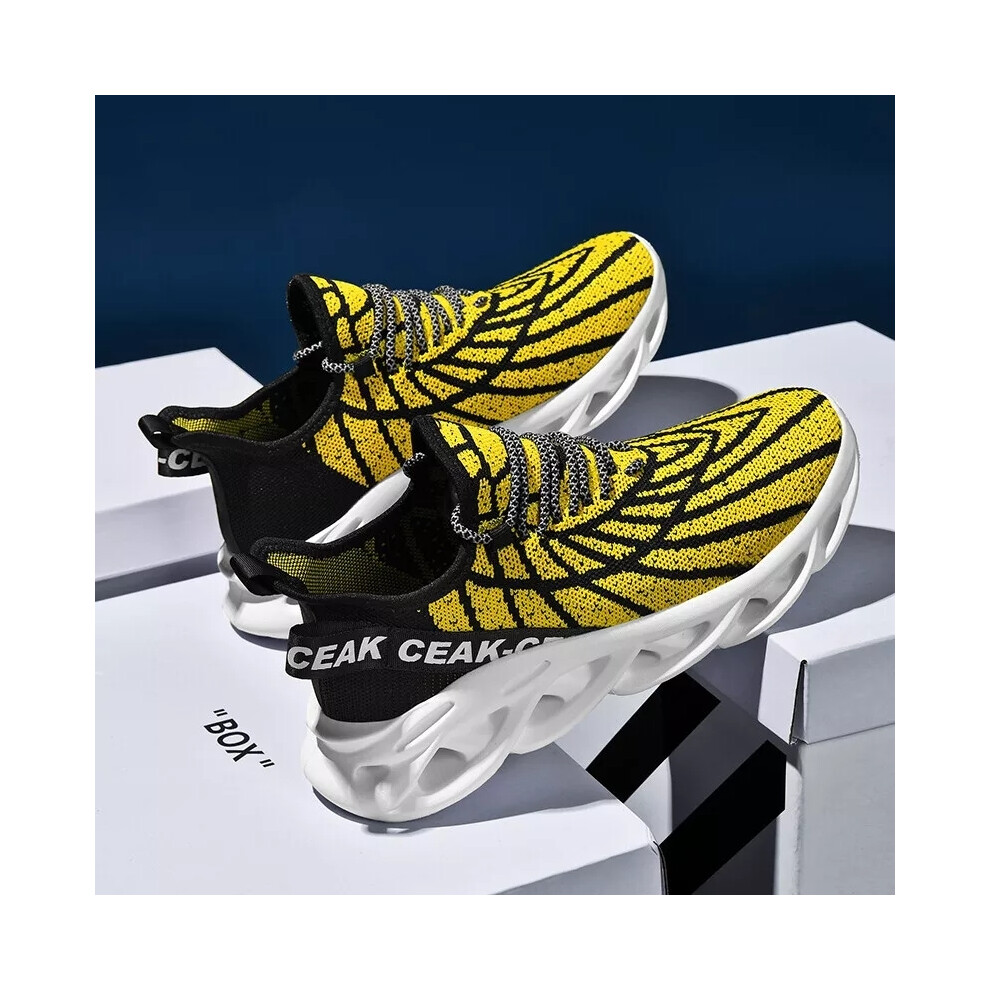 (Black Yellow, UK10.5=EU45) FASHION MENS RUNNING TRAINERS GYM SPORTS SNEAKERS LIGHTWEIGHT WALKING SHOES GYM-image-OPC-PF27NR2-NEW
