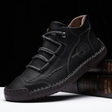 (Type 1:Black, UK10.5=EUR45) New Men Genuine Leather Trainers Work Business Soft Flats Casual Shoes Plus Size
