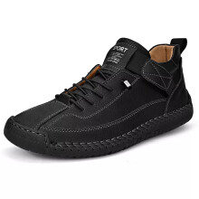 (Type 2:Black, UK8=EUR42) New Men Genuine Leather Trainers Work Business Soft Flats Casual Shoes Plus Size