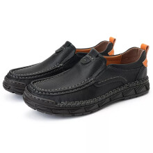 (Type 3:Black, UK11.5=EUR46) New Men Genuine Leather Trainers Work Business Soft Flats Casual Shoes Plus Size