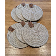 (Natural, Round Coasters) Set of 6 Placemats/Coasters Woven Hand Made Knit
