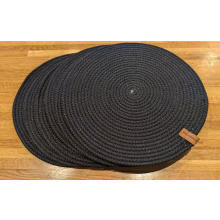 (Black, Round Placemats) Set of 6 Placemats/Coasters Woven Hand Made Knit