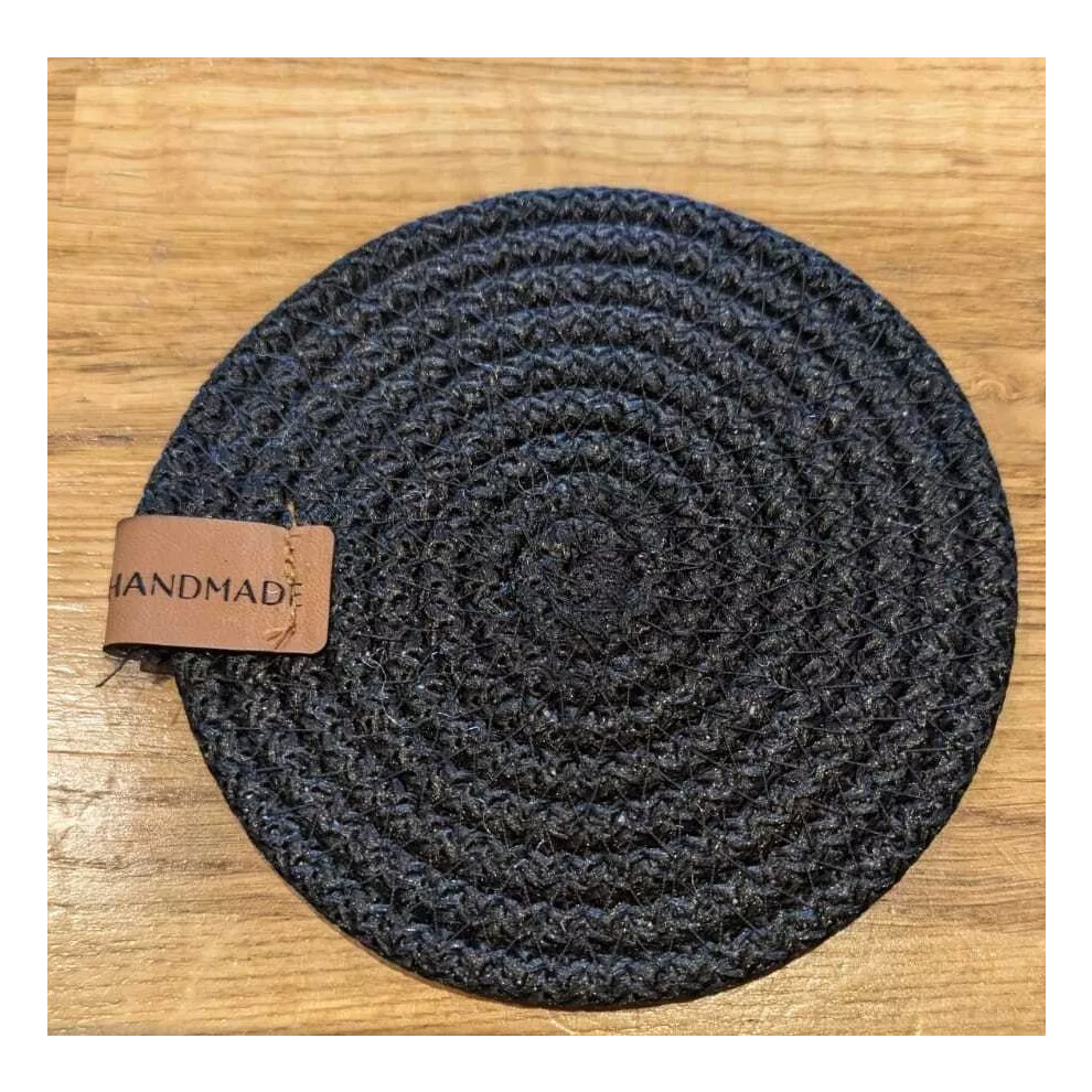 (Black, Round Coasters) Set of 6 Placemats/Coasters Woven Hand Made Knit-image-OPC-PF27PXV-NEW