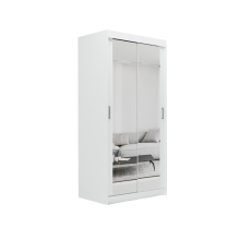 (100cm /+2 drawers, White) Eluks SKY Mirrored Sliding Door Wardrobe