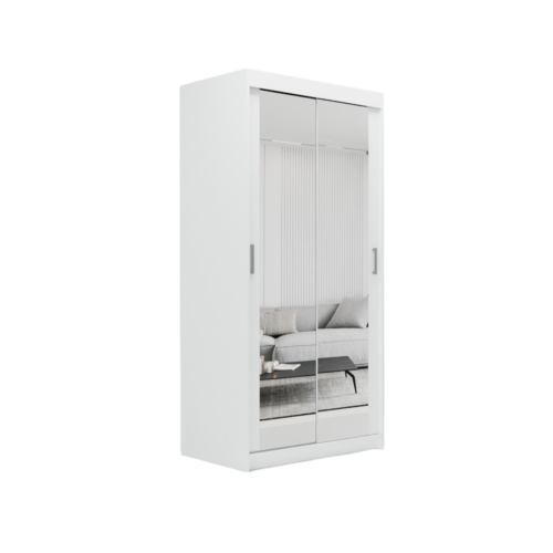 (100cm, White) Eluks SKY Mirrored Sliding Door Wardrobe