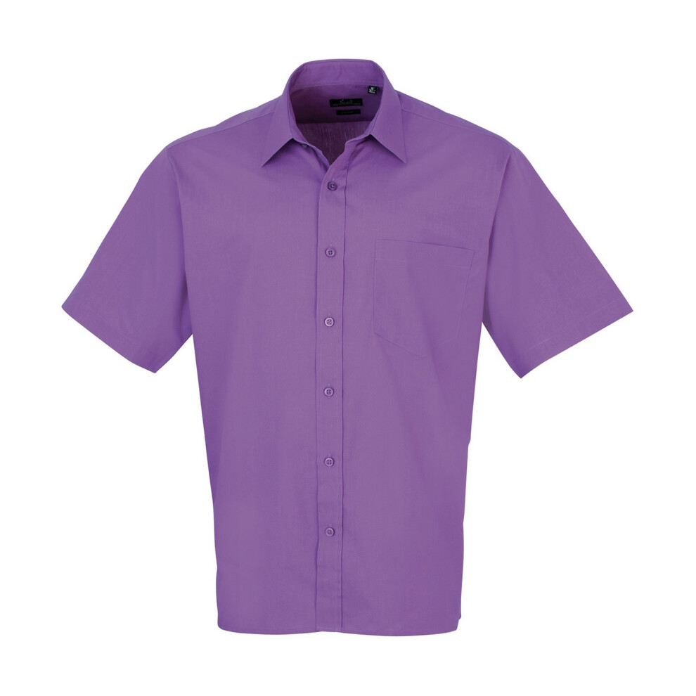 (19in, Rich Violet) Premier Mens Short Sleeve Poplin Shirt