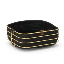 (Black) Square Woven Storage Basket with Metal Frame