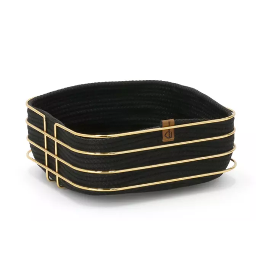 (Black) Square Woven Storage Basket with Metal Frame