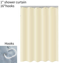 (Beige) Household 180x200cm Bathroom Curtain Hooks Long Polyester Waterproof Shower