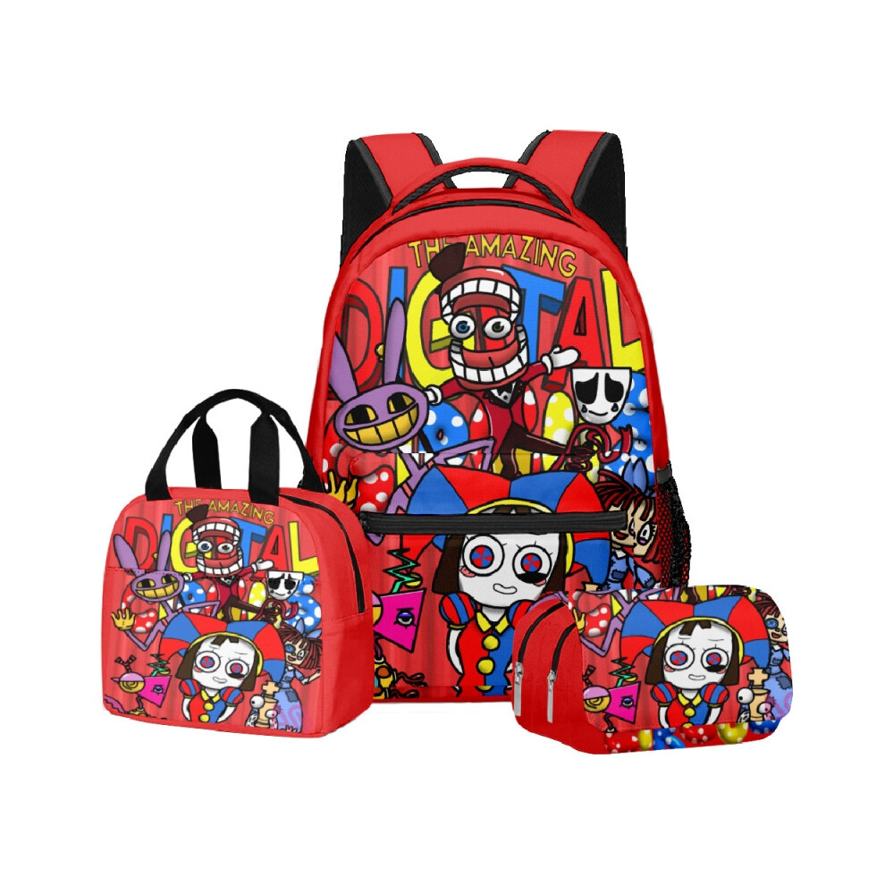 (PURPLE) Cartoon Novelty The Amazing Digital Circus 3D Printed 3pcs/Set Student School Bags Laptop Daypack Backpack Lunch bag Pencil Case