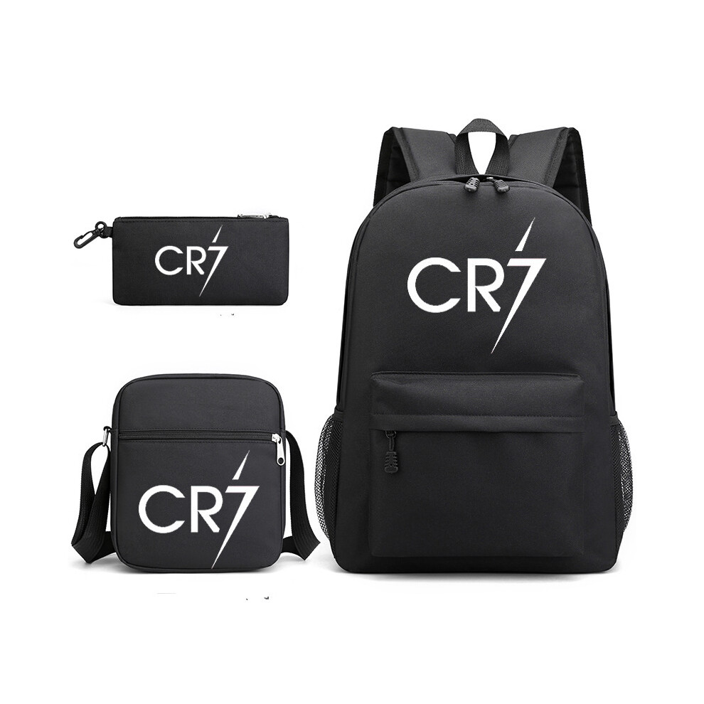 (Black) 3Pcs/set Football Star CR7 Ronaldo Backpack Shoulder bag Pencil Bag For Kids