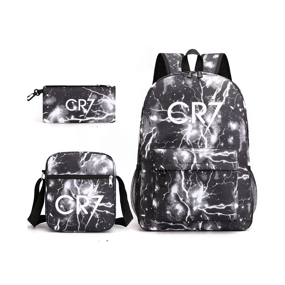 (Lightning Grey) 3Pcs/set Football Star CR7 Ronaldo Backpack Shoulder bag Pencil Bag For Kids