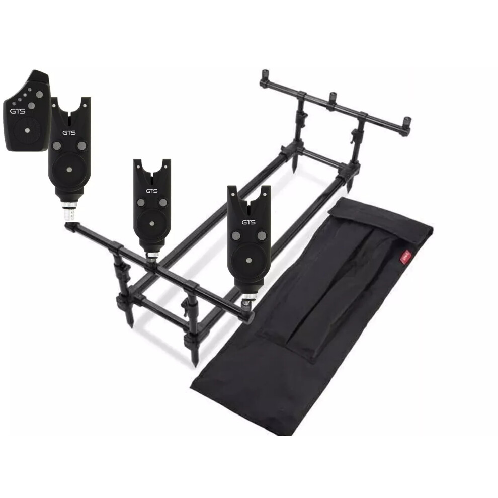 Ngt Carp Rod Pod For 3 Rods Solid Square Setup & Bite Alarms Wireless 3Pc & Receive