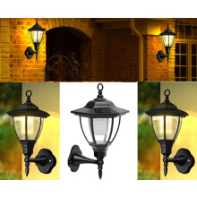 Solarize® Pack of 2 Black Victorian Coach Lamp Lantern Solar Lights LED Wall Solar Lights Crystal Lamp Shade Stylish Wall Fence Gate Post Deck Light