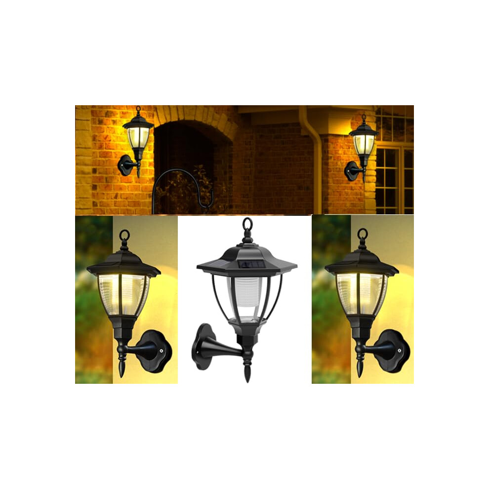 Solarize® Pack of 2 Black Victorian Coach Lamp Lantern Solar Lights LED Wall Solar Lights  Crystal Lamp Shade Stylish Wall Fence Gate Post Deck Light