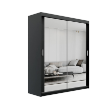 (180cm/+ 2 drawers, Black) ELUKS Modern Sliding Door Wardrobe SKY