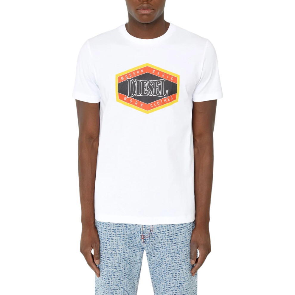 (White, M) DIESEL T DIEGOR E14 Mens T Shirts Short Sleeve Slim Fit Casual Summer Cotton Tee