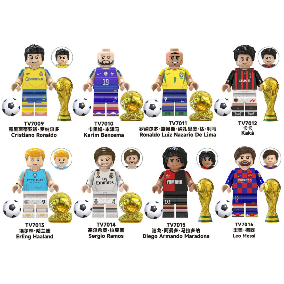 (A) New 8Pcs Football Star Minifigures Building Blocks Toys For Kids