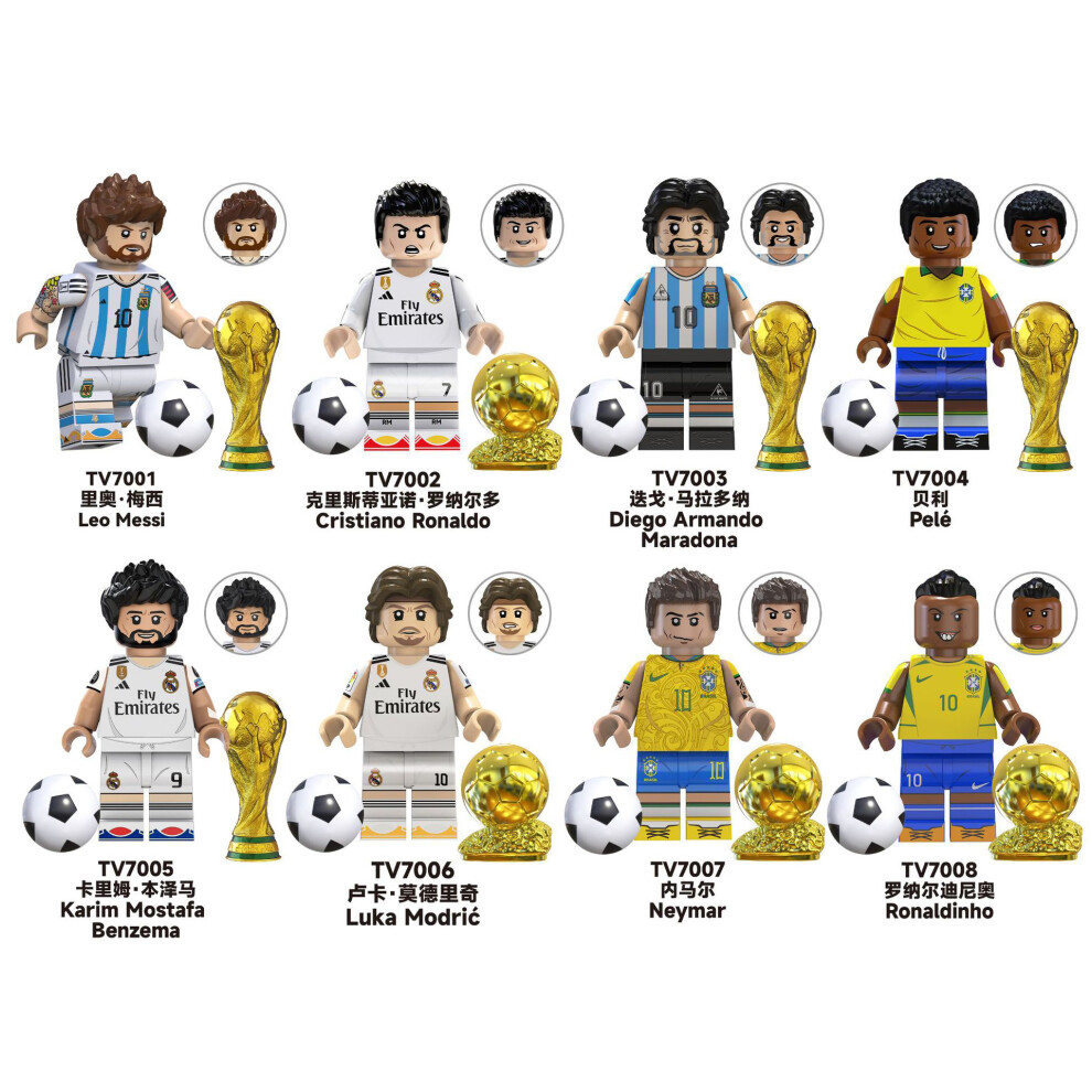 (B) New 8Pcs Football Star Minifigures Building Blocks Toys For Kids