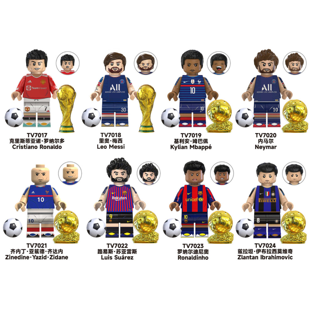 (C) New 8Pcs Football Star Minifigures Building Blocks Toys For Kids