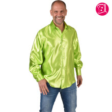 (L/XL) Deluxe 70's Satin Shirt - Lime Green