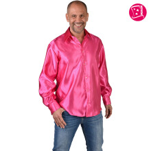 (L/XL) Deluxe 70's Satin Shirt - Shocking Pink