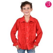 (10-13) Kids 70's Frilled Front Shirt - Red