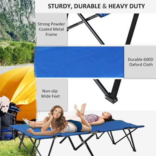 Outsunny Outsunny Double Camping Folding Cot Outdoor Portable Sleeping Bed, Blue 1