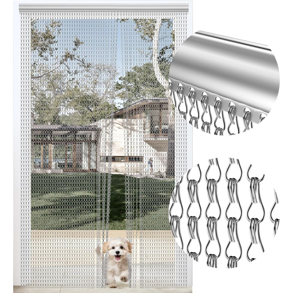 Premium Door Fly Screen Chain Curtain, 90 x 210 cm Aluminium Chain Curtain Metal Fly Screen Insect Screen for Door Entrances