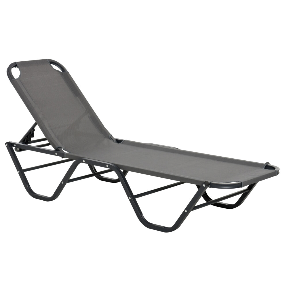 Outsunny Sun Lounger Relaxer Recliner With 5-Position Adjustable Backrest Grey