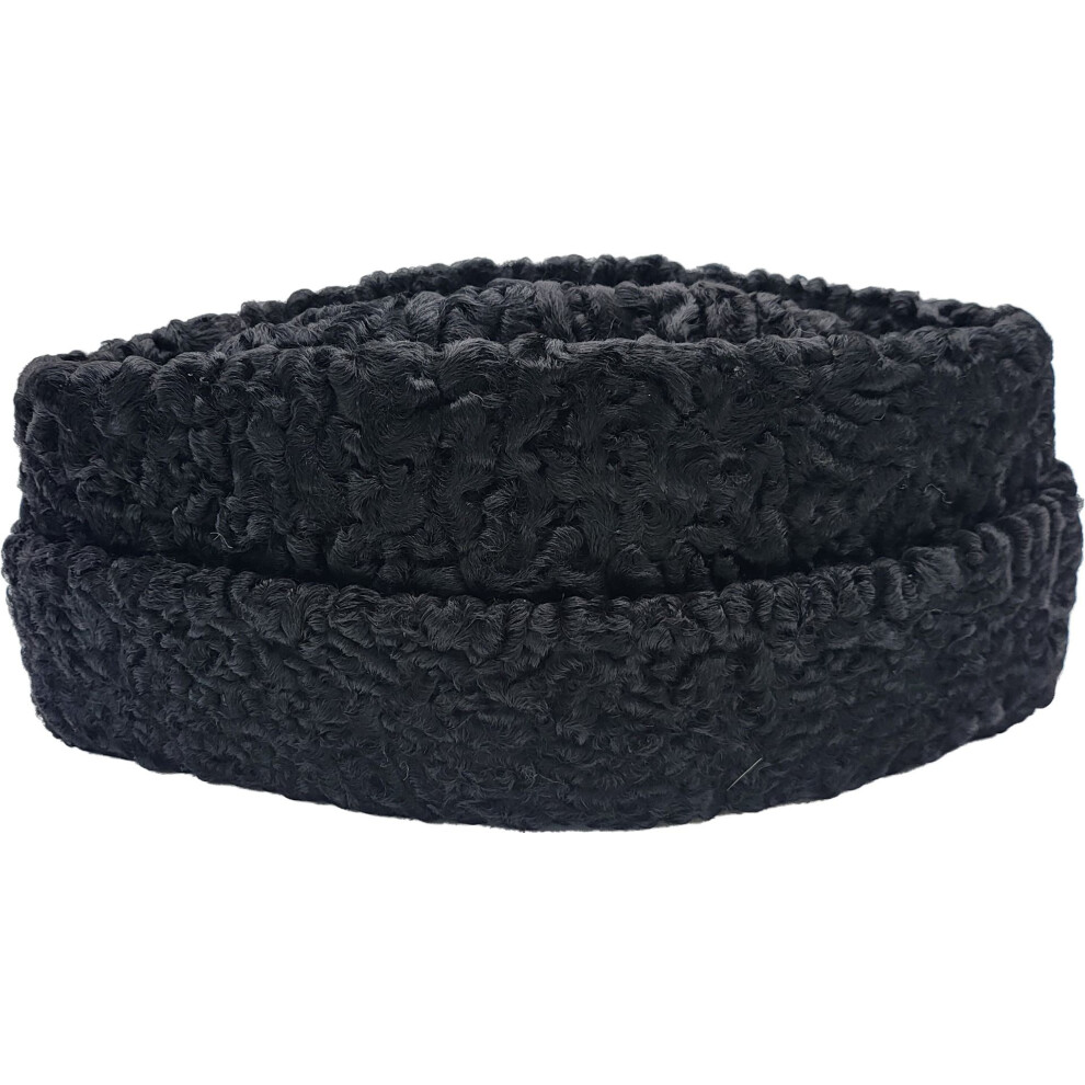 (Black) Men's Genuine Leather Karakul Hat- One Size