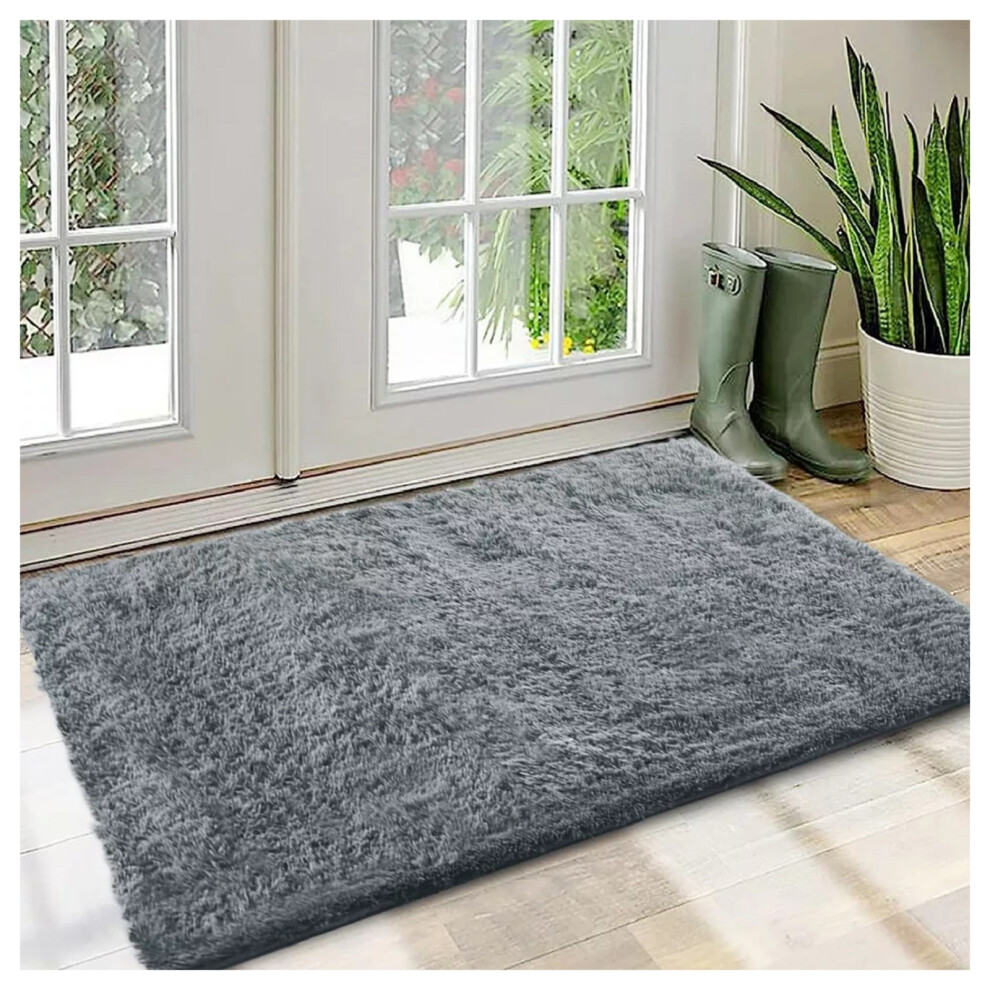 (60 cm x 110 cm  (2 ft x 3 ft 7 in), Shaggy Fluffy Grey) Shaggy Rugs Non Slip Hallway Runner Bath Door Mats