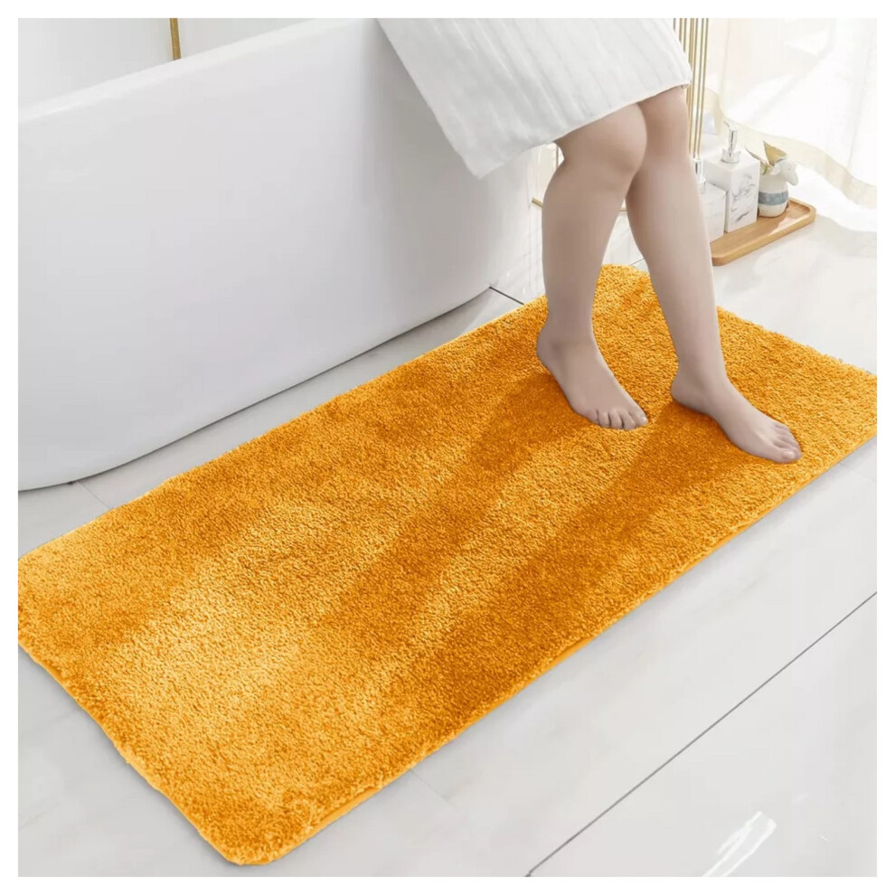 (60 cm x 110 cm  (2 ft x 3 ft 7 in), Shaggy Fluffy Yellow/Ochre) Shaggy Rugs Non Slip Hallway Runner Bath Door Mats