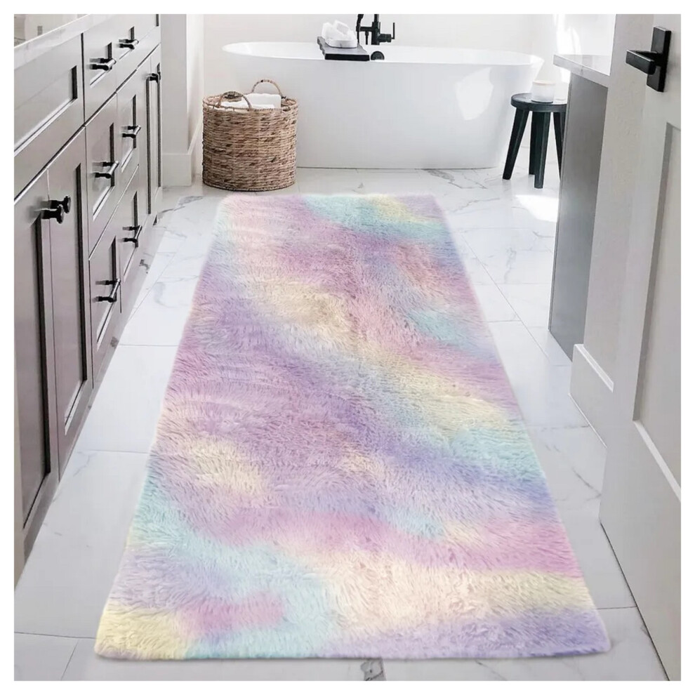 (60 cm x 110 cm  (2 ft x 3 ft 7 in), Shaggy Fluffy Rainbow) Shaggy Rugs Non Slip Hallway Runner Bath Door Mats-image-OPC-PF28QSS-NEW