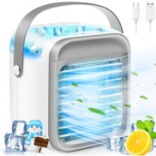 Portable air conditioner, home air conditioner, mini air conditioner, personal 3-in-1 fan, 3 air speeds and 7 LED lights Portable air cooler