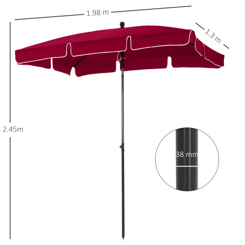 Outsunny Outsunny Aluminium Sun Umbrella Parasol Patio Rectangular 2M x 1.3M Red 1