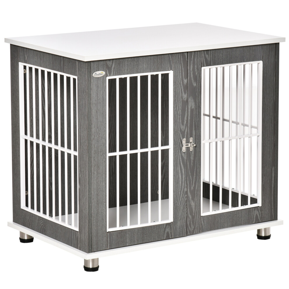 Modern Dog Crate Pet Kennel Cage End Table Lockable door,Grey & White