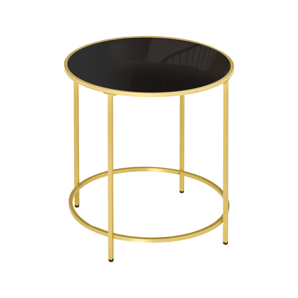 Round Side Table With Tempered Glass Tabletop For Living Room