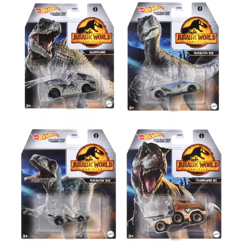 Hot Wheels Jurassic World 1:64 Die-cast Character Cars X4 Full Set