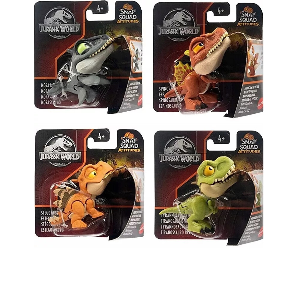 Mattel Jurassic World Pin Dinosaur 7Cm Action Figure Snap Squad X4 Full Set