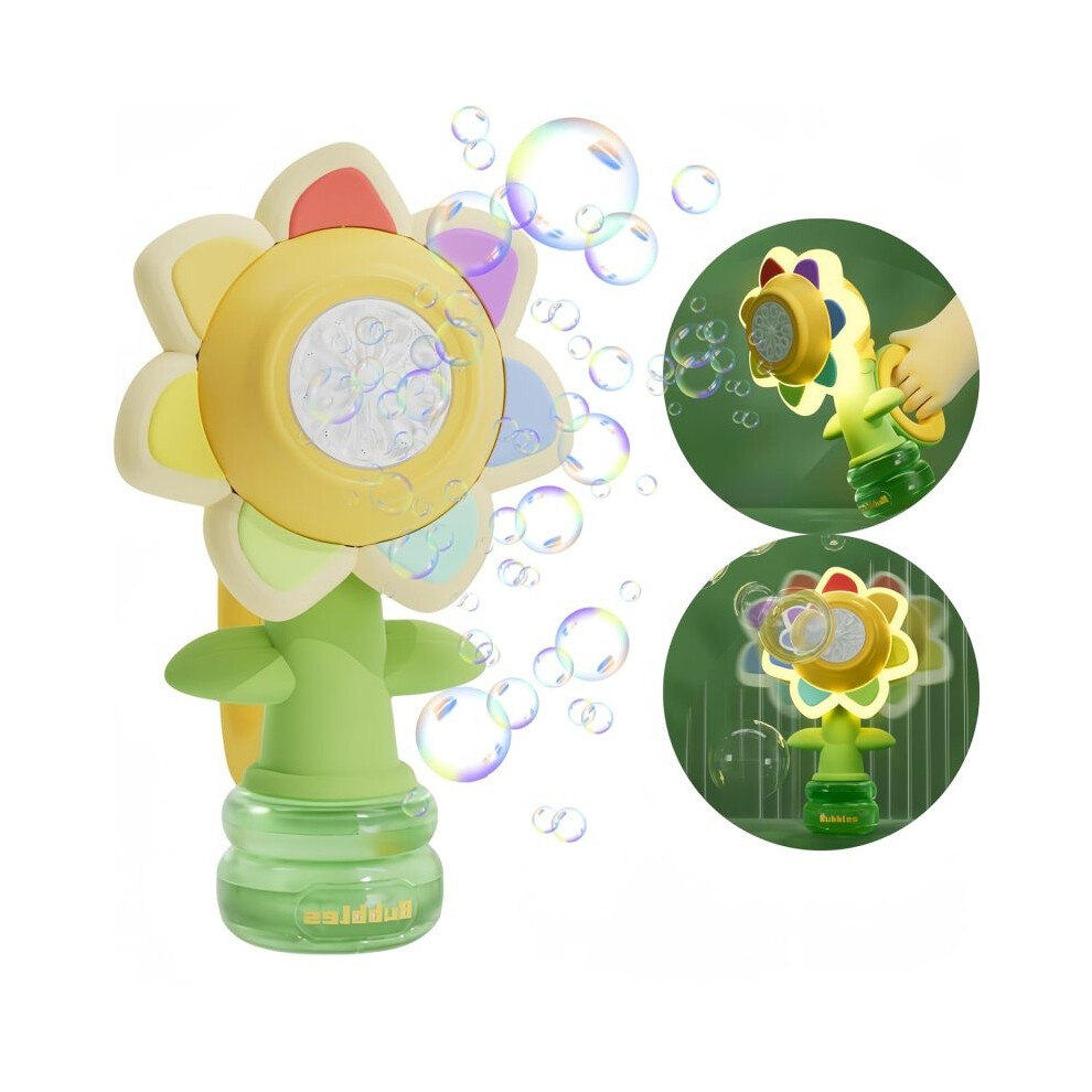 (Yellow) Bubble Machine Toy Sunflower Led Dance One Key Electric Automatic Swing Bubble Blaster Party Favors Summer Outdoors For Kids Yellow