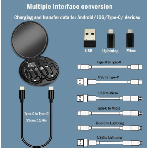 60W Type-C To USB C To Micro USB To Lighting Fast Charging Adapter Kit 1