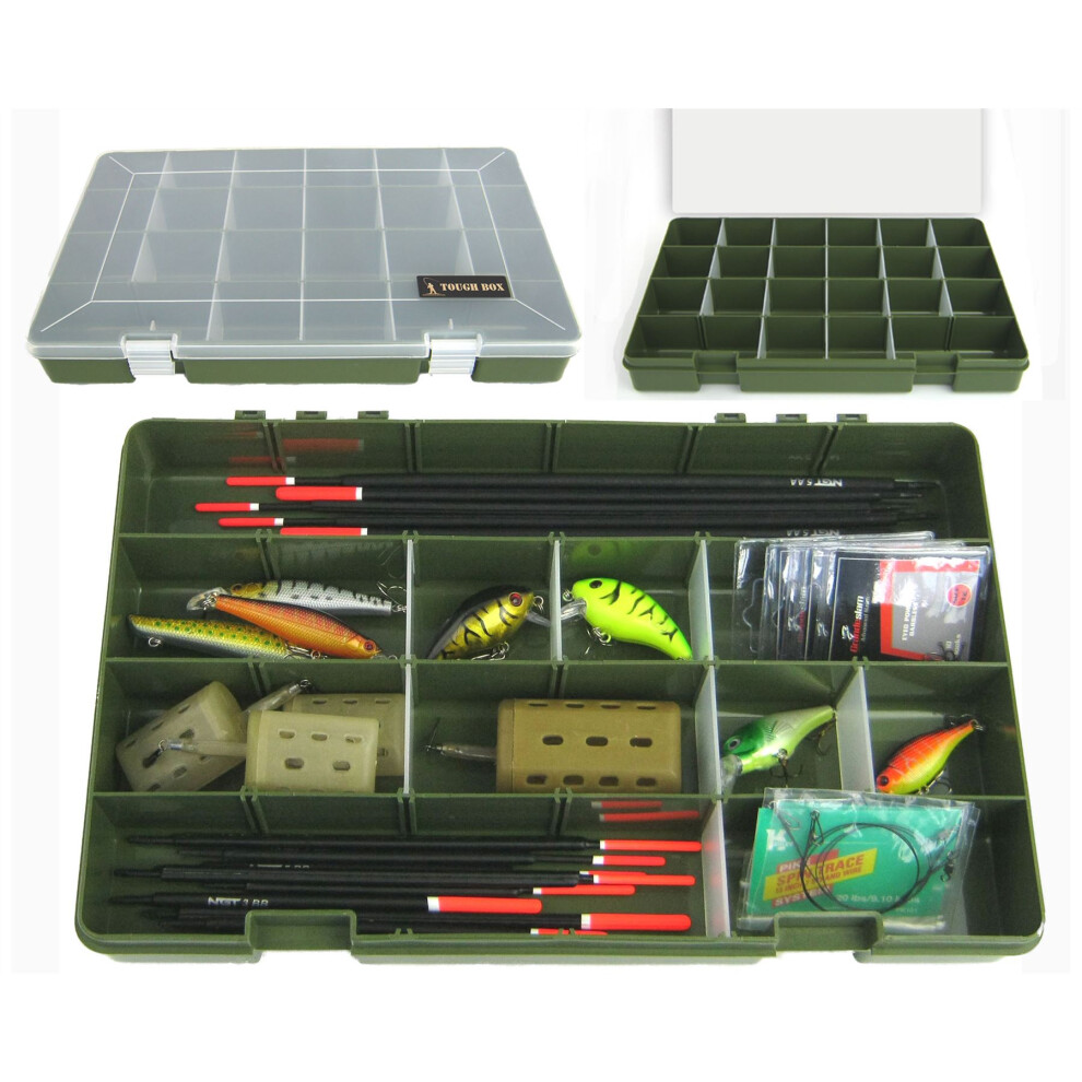 Roddarch 'Tough Box' Adjustable 22 Compartment Tray Fishing Tackle Box For Floats, Rigs, Lures & Other Equipment