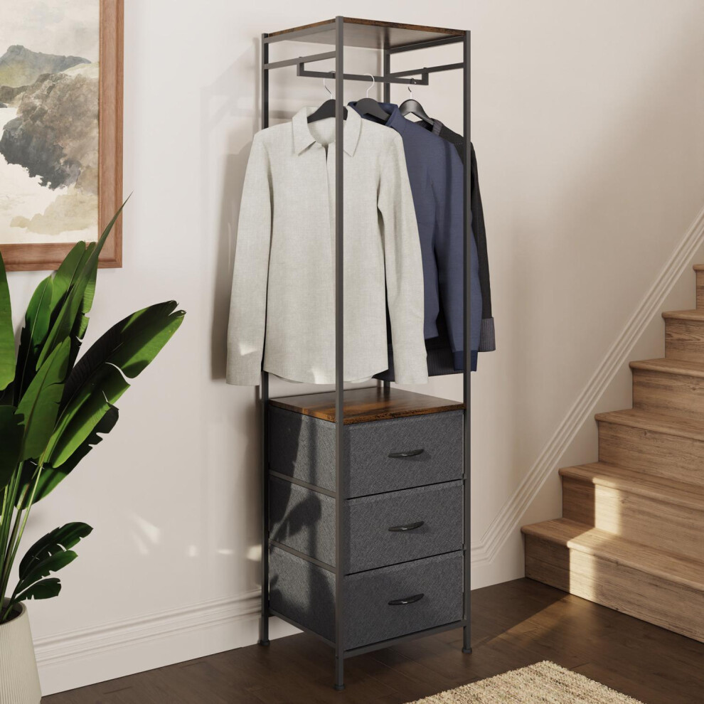 Walnut Effect 3 Drawer Storage Unit With Hanging Rail