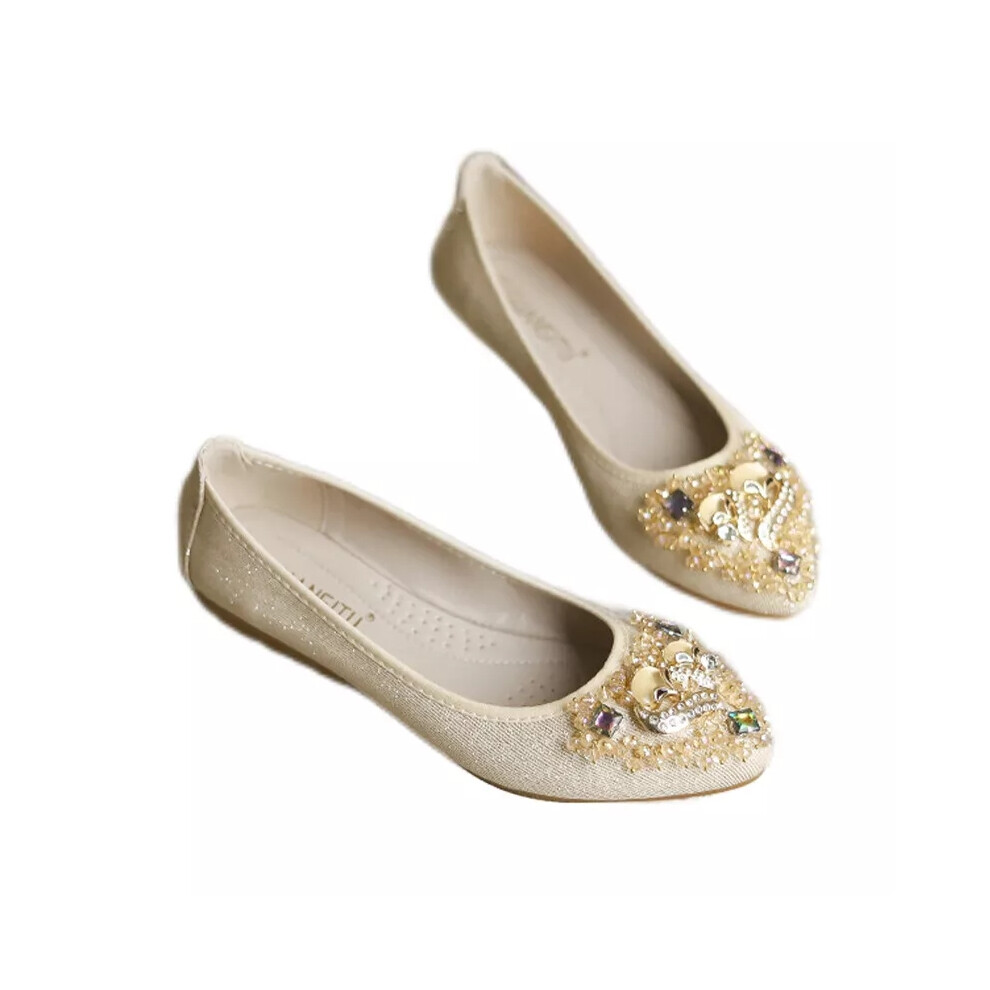 (Gold, UK Size 7=Tag Size 42) Women's Loafers Slip On Flats Women Party Fashion Rhinestones Pumps Casual-image-OPC-PF28WCK-NEW