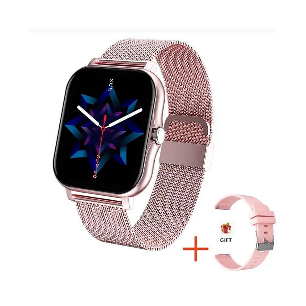 (Mesh belt Pink) 2023 Women Smart Watch Men Full Touch Screen Heart Rate Fitness Tracker