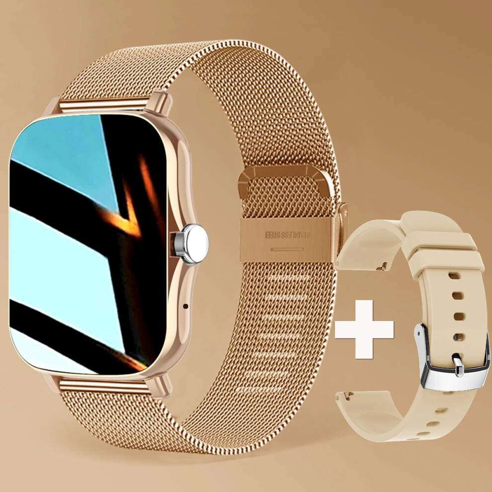 (steel rose gold 1) Square Smart Watch Women Men Smartwatch Touch Dial Call Music Smartclock