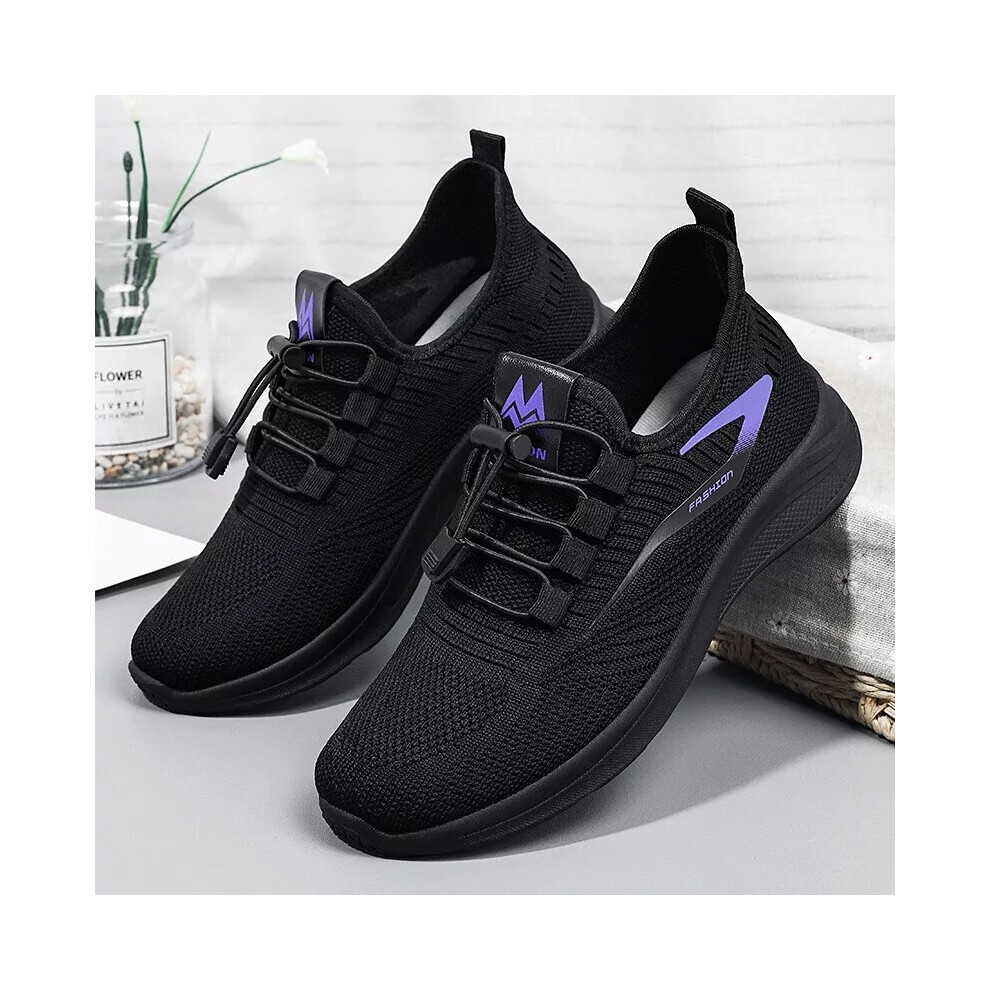 (Black, UK Size 5=Tag Size 38) Womens Running Shoe Slip On Trainers Ladies Walking Casual Mesh Comfy Shoes Size