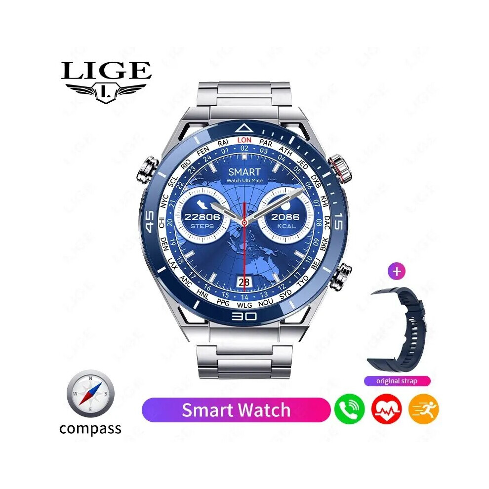 (Blue Shell Silver) 2024 LIGE NFC ECG PPG Bluetooth Call Smartwatch GPS Tracker Motion Bracelet